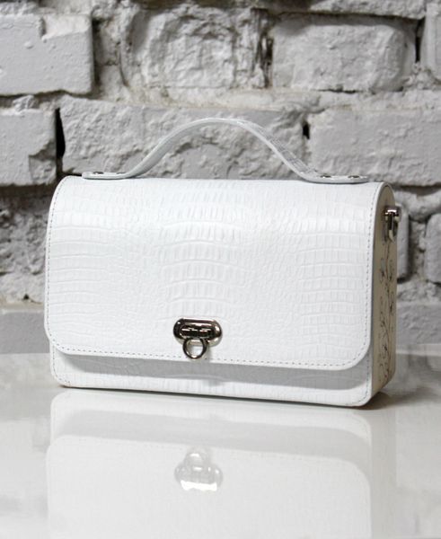 Handmade Structured Leather Bag with Wooden Side Panels White Sweet Pea