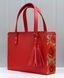 Red Structured Leather Bag with Hand-Painted Poppies GRACE