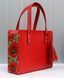 Red Structured Leather Bag with Hand-Painted Poppies GRACE