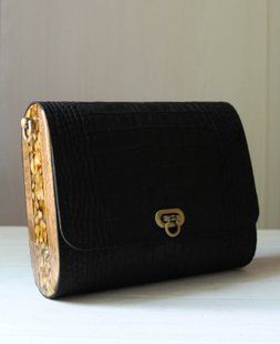 Черная кожаная сумка с деревянными боковинами и вставками из янтаря Black Amber 0030 фото
